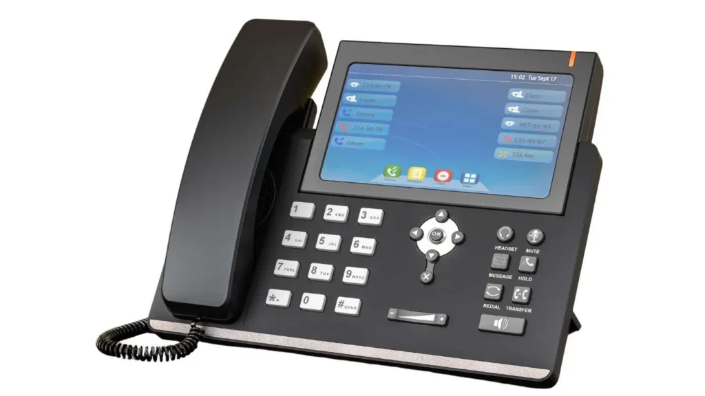 Telefon de birou modern cu ecran tactil.