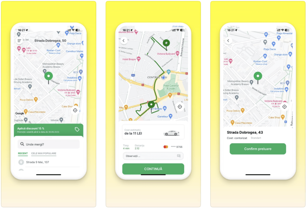 Capturi ecran aplicație hărți pe mobil în România