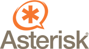 Logo verde Asterisk cu floare portocalie.